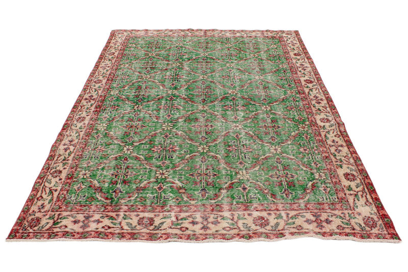 6x9 Green and Multicolor Turkish Anatolian Rug