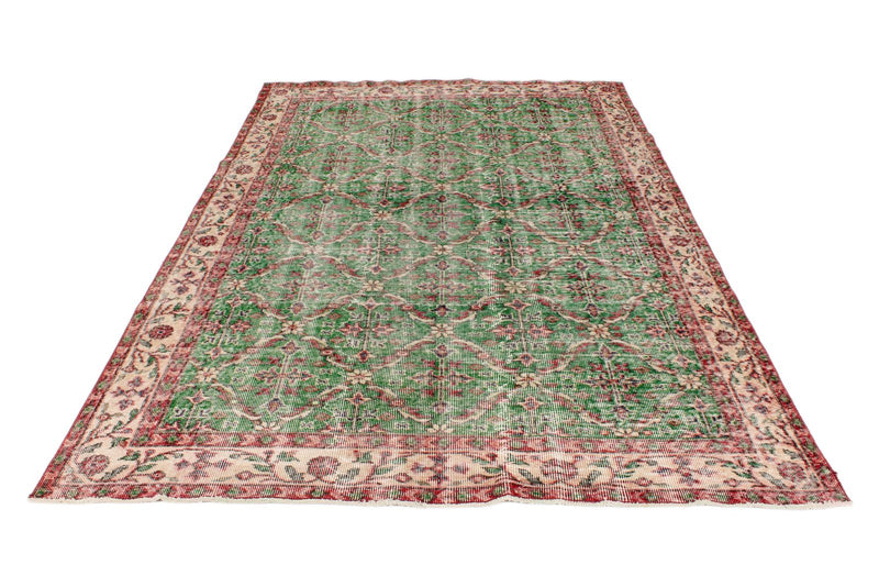 6x9 Green and Multicolor Turkish Anatolian Rug