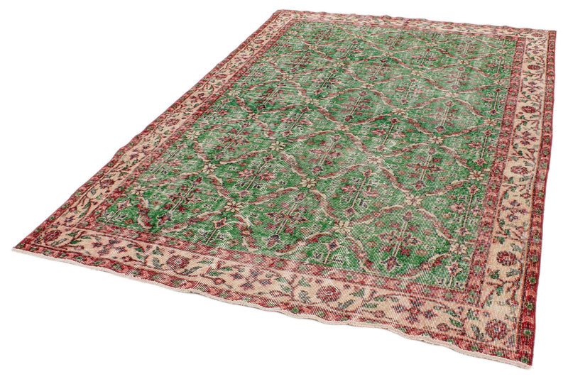 6x9 Green and Multicolor Turkish Anatolian Rug