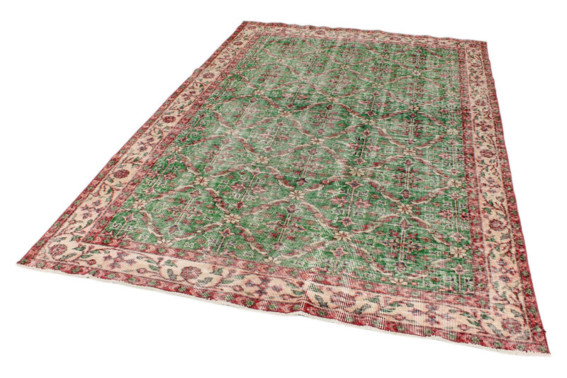 6x9 Green and Multicolor Turkish Anatolian Rug