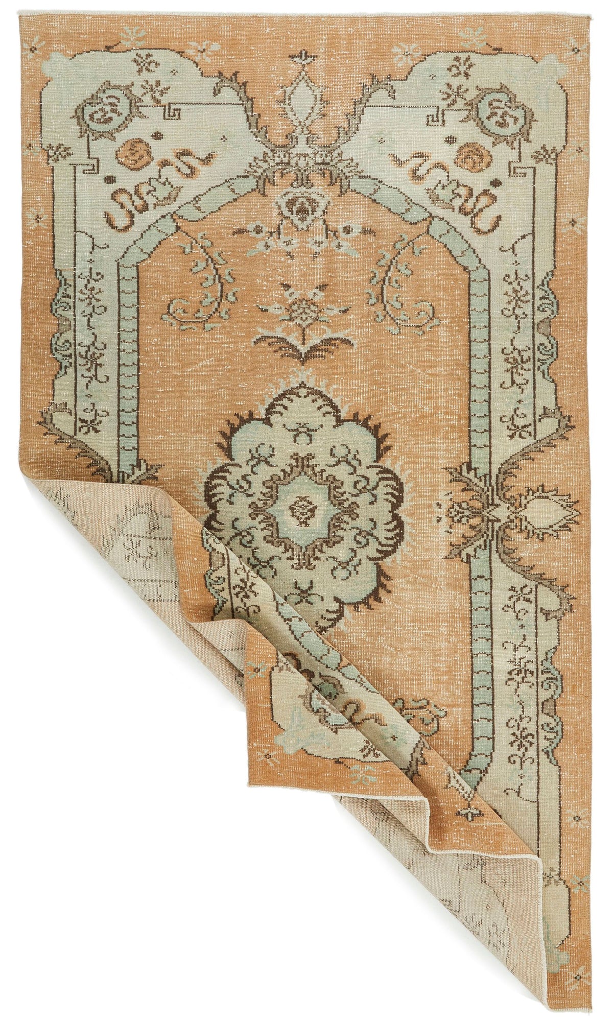 5x9 Beige and Multicolor Turkish Overdyed Rug