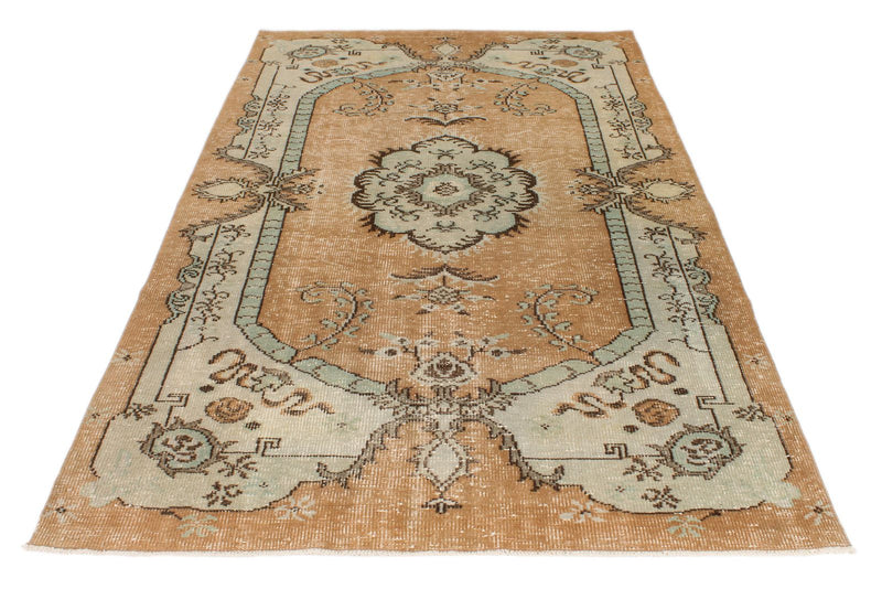 5x9 Beige and Multicolor Turkish Overdyed Rug