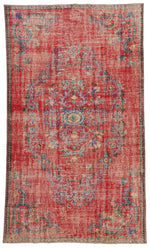 6x10 Red and Multicolor Turkish Overdyed Rug