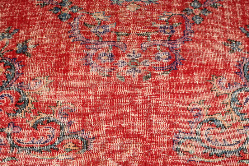 6x10 Red and Multicolor Turkish Overdyed Rug