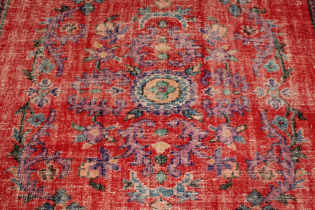 6x10 Red and Multicolor Turkish Overdyed Rug