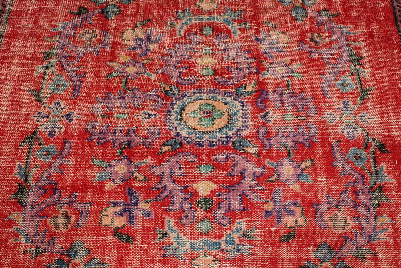 6x10 Red and Multicolor Turkish Overdyed Rug