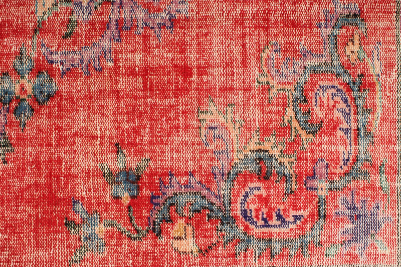 6x10 Red and Multicolor Turkish Overdyed Rug