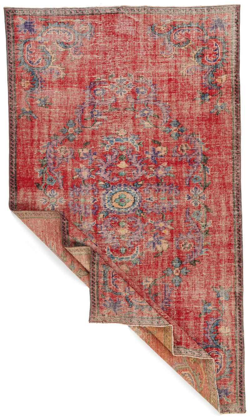 6x10 Red and Multicolor Turkish Overdyed Rug