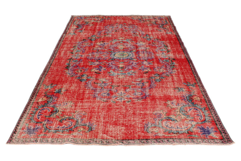 6x10 Red and Multicolor Turkish Overdyed Rug