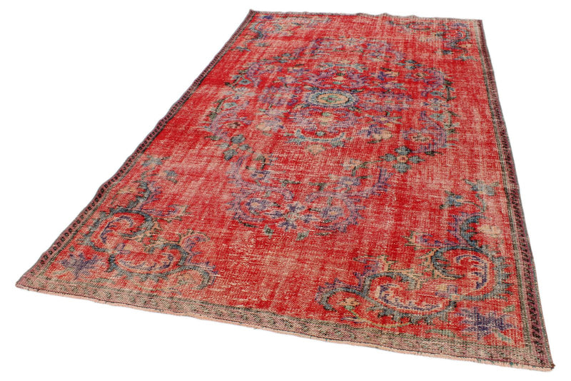 6x10 Red and Multicolor Turkish Overdyed Rug