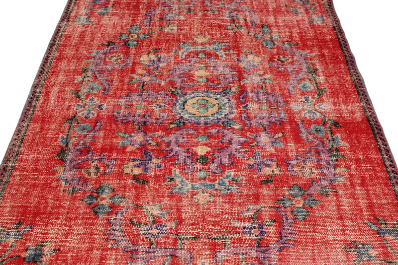 6x10 Red and Multicolor Turkish Overdyed Rug