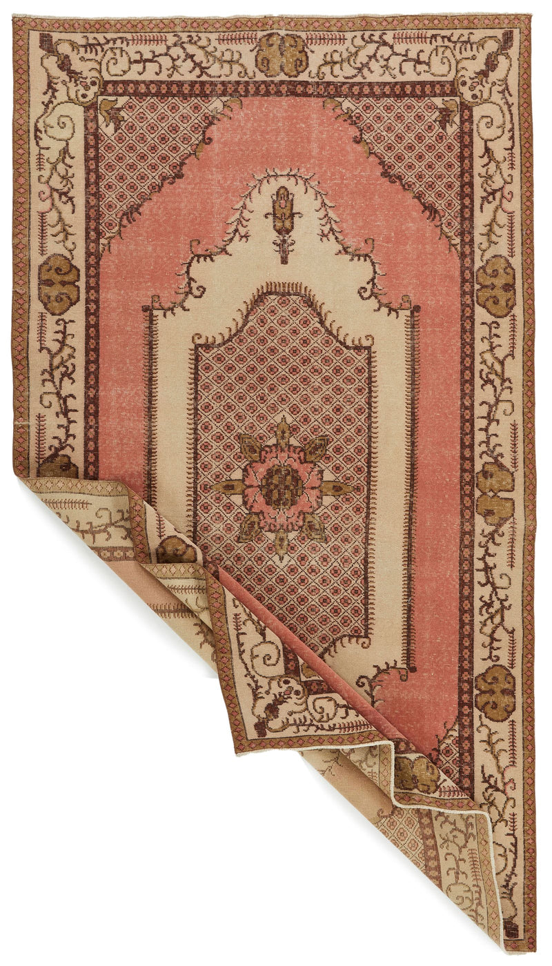 6x10 Peach and Light Brown Turkish Overdyed Rug