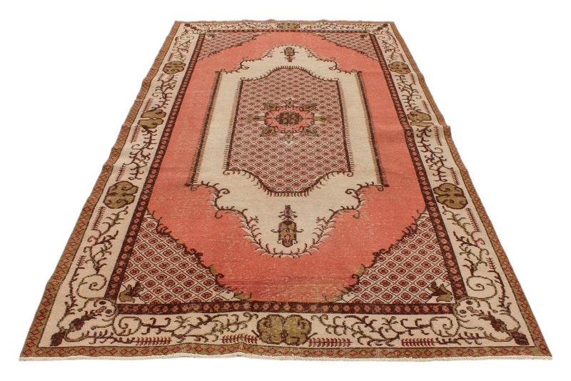 6x10 Peach and Light Brown Turkish Overdyed Rug