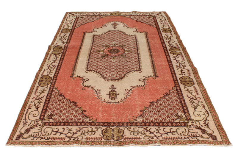 6x10 Peach and Light Brown Turkish Overdyed Rug