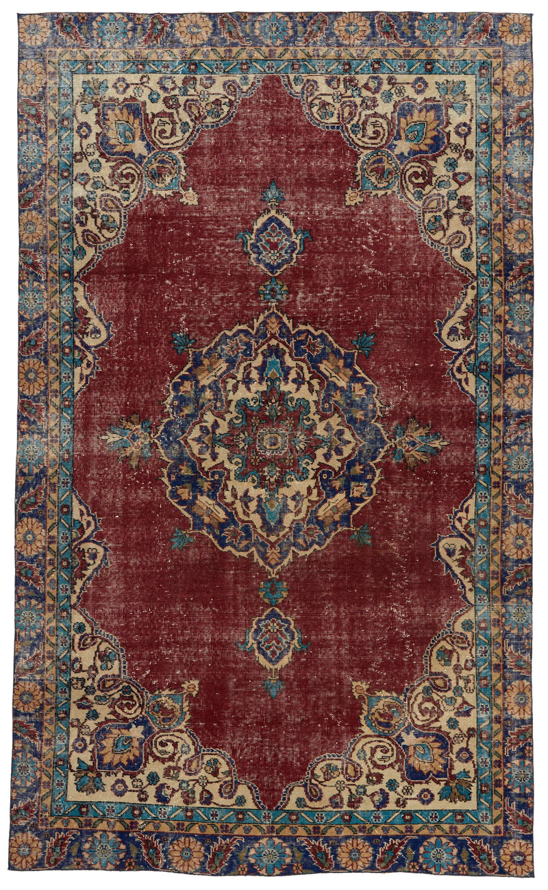 6x10 Dark Red and Multicolor Turkish Overdyed Rug