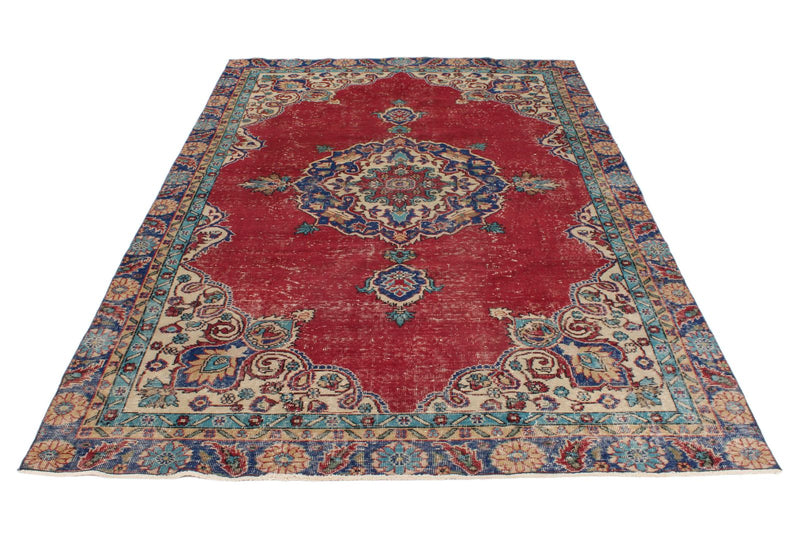 6x10 Dark Red and Multicolor Turkish Overdyed Rug