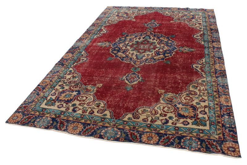 6x10 Dark Red and Multicolor Turkish Overdyed Rug