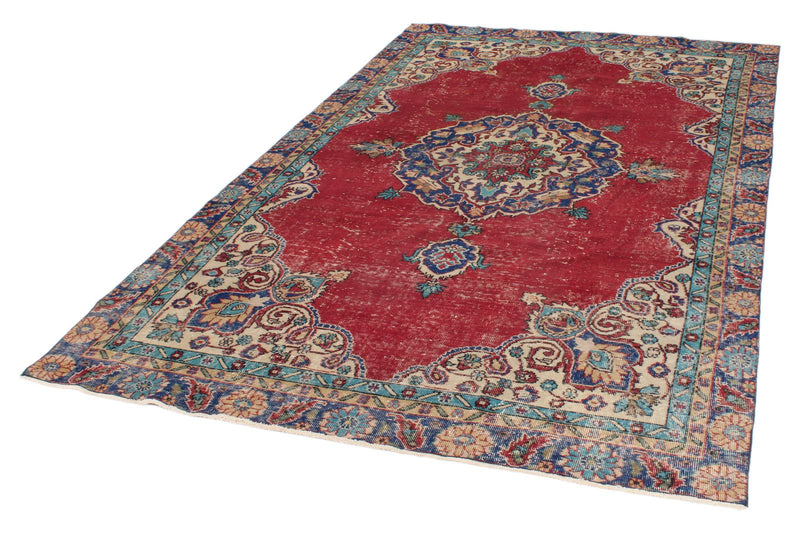 6x10 Dark Red and Multicolor Turkish Overdyed Rug