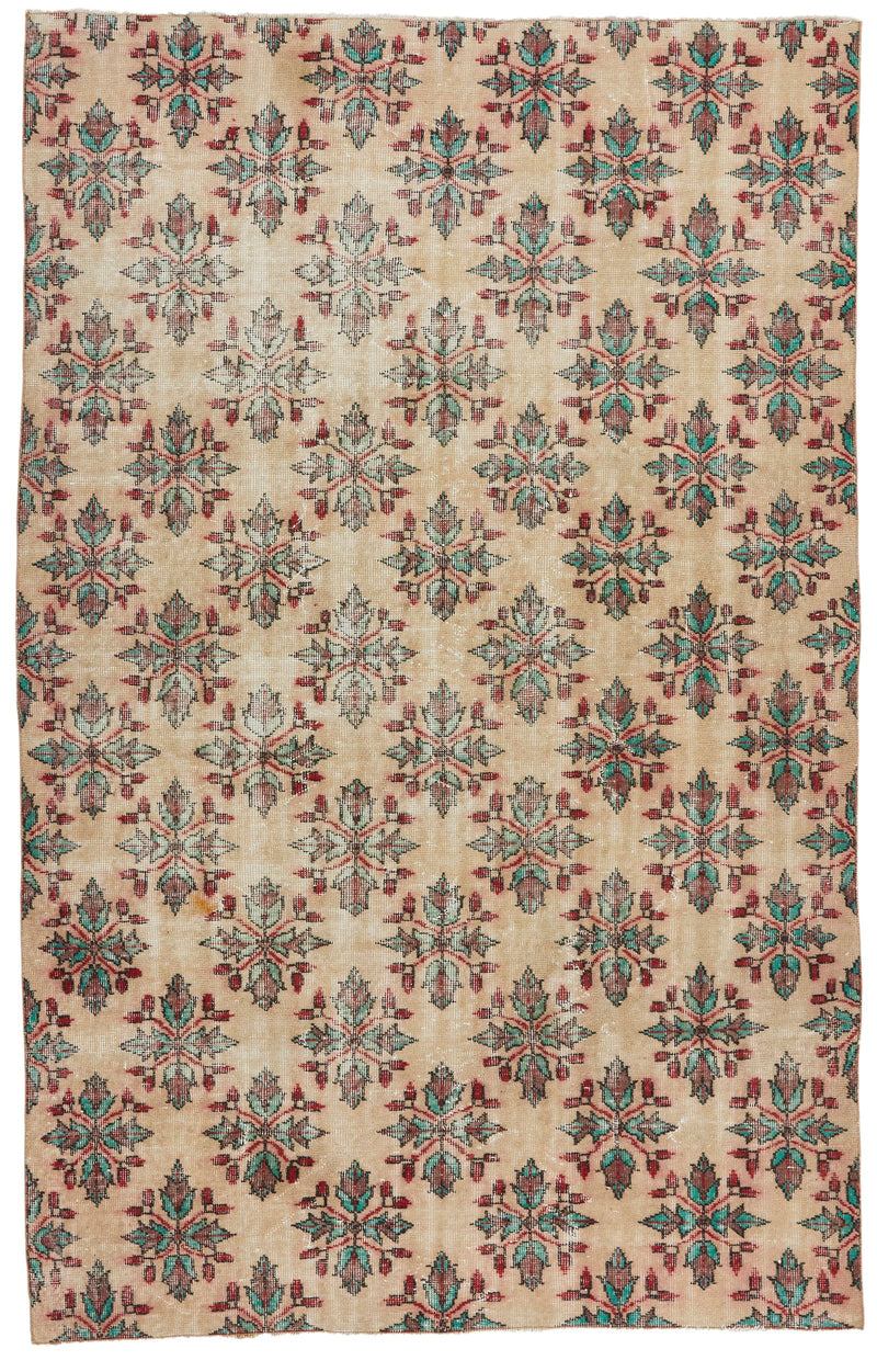 6x9 Ivory and Multicolor Turkish Anatolian Rug