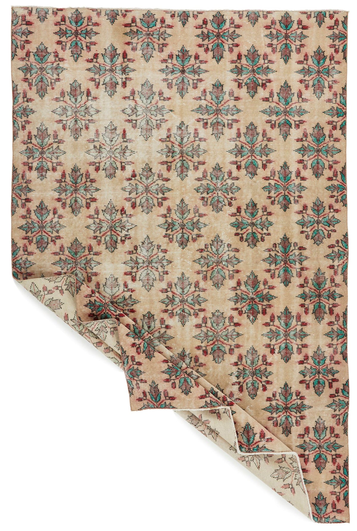 6x9 Ivory and Multicolor Turkish Anatolian Rug