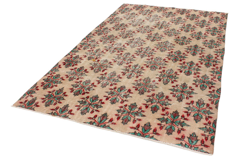 6x9 Ivory and Multicolor Turkish Anatolian Rug