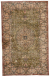 6x9 Light Olive Green and Brown Turkish Overdyed Rug