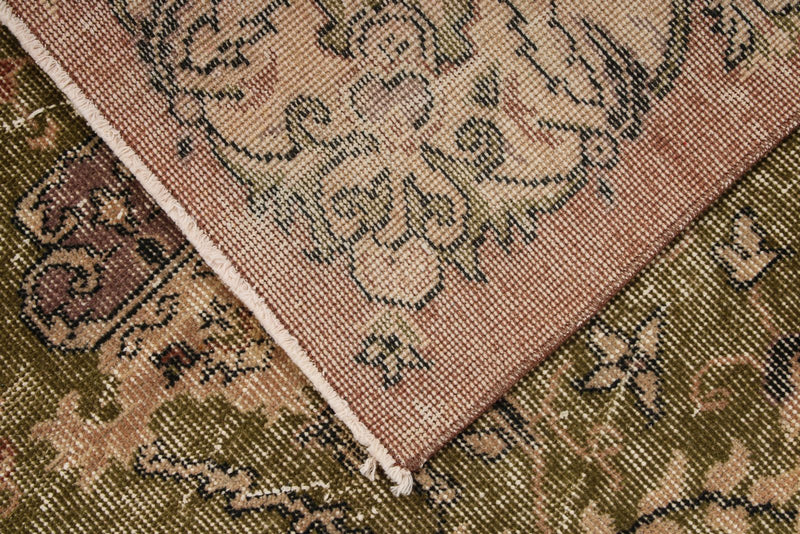 6x9 Light Olive Green and Brown Turkish Overdyed Rug