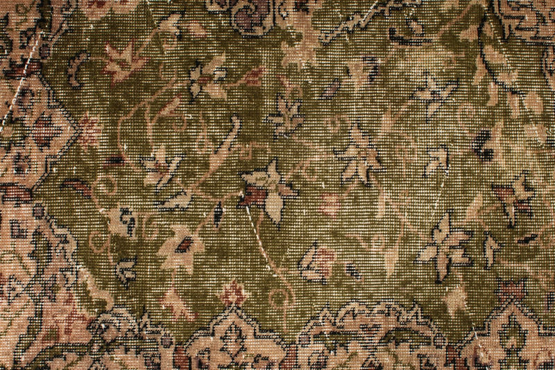 6x9 Light Olive Green and Brown Turkish Overdyed Rug