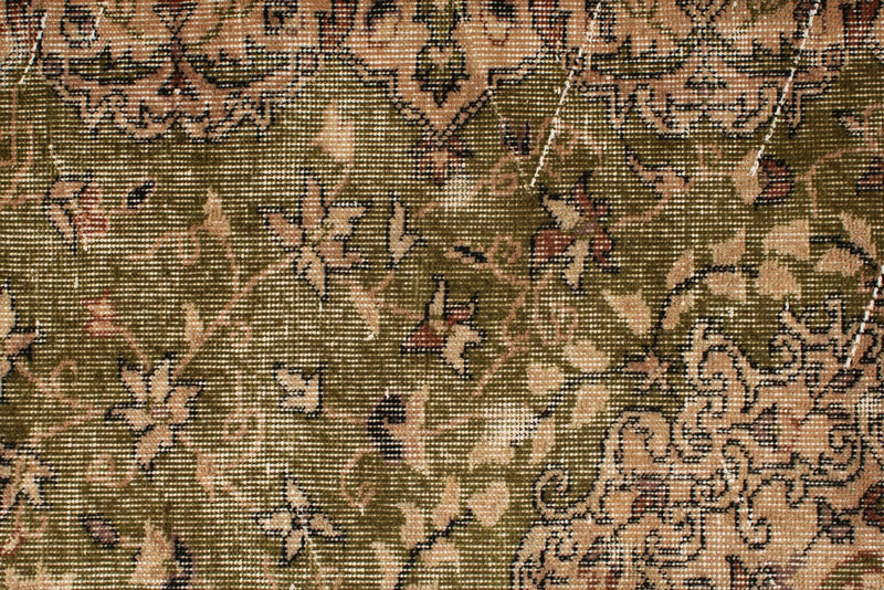 6x9 Light Olive Green and Brown Turkish Overdyed Rug