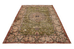 6x9 Light Olive Green and Brown Turkish Overdyed Rug