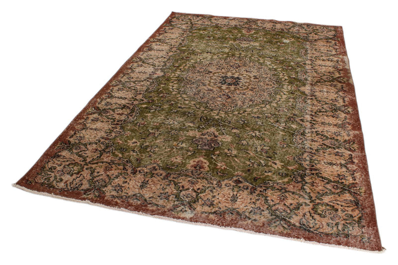 6x9 Light Olive Green and Brown Turkish Overdyed Rug