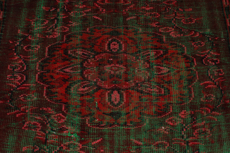 5x9 Dark Red and Green Turkish Overdyed Rug