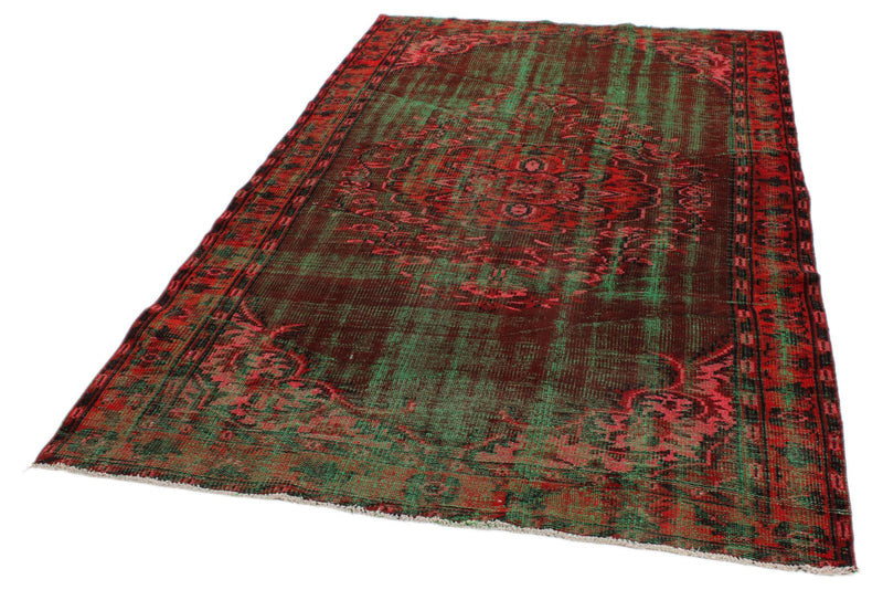 5x9 Dark Red and Green Turkish Overdyed Rug