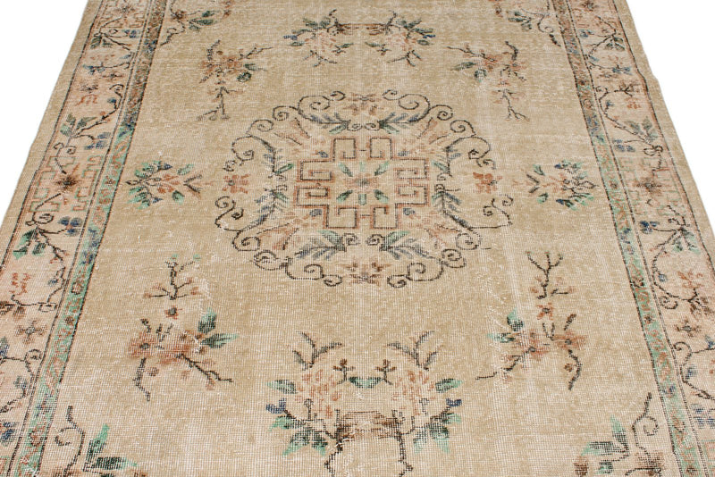 6x9 Ivory and Multicolor Turkish Overdyed Rug