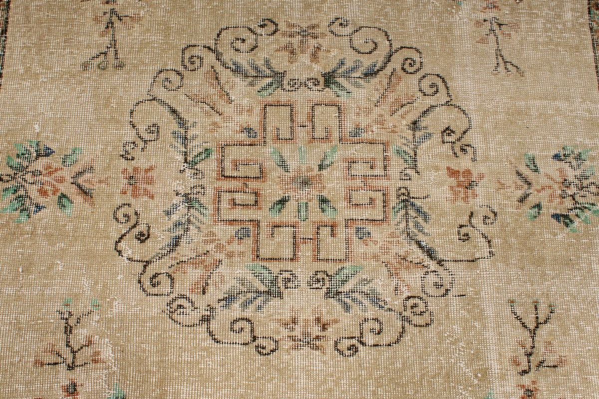 6x9 Ivory and Multicolor Turkish Overdyed Rug