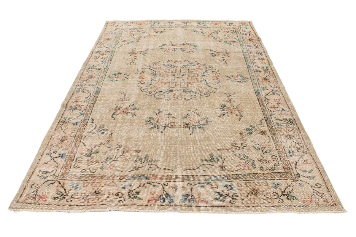 6x9 Ivory and Multicolor Turkish Overdyed Rug