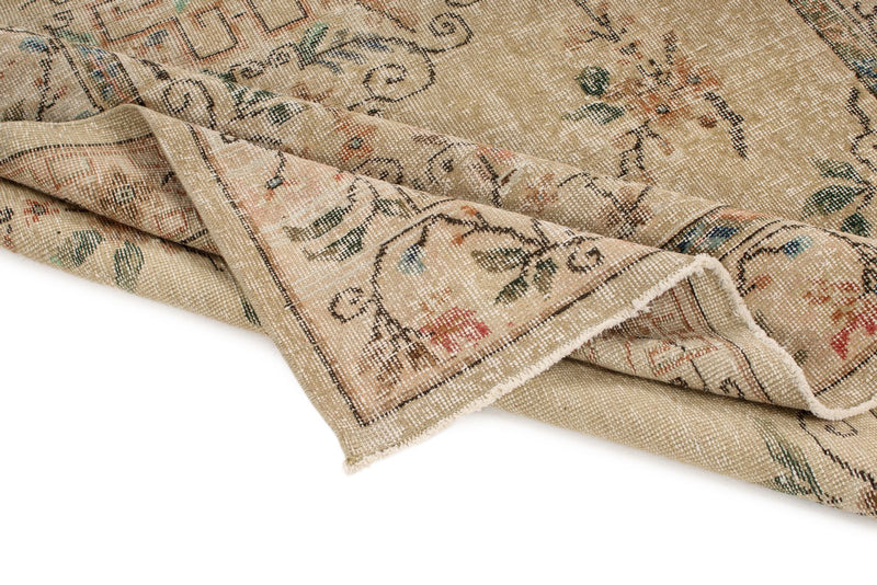 6x9 Ivory and Multicolor Turkish Overdyed Rug