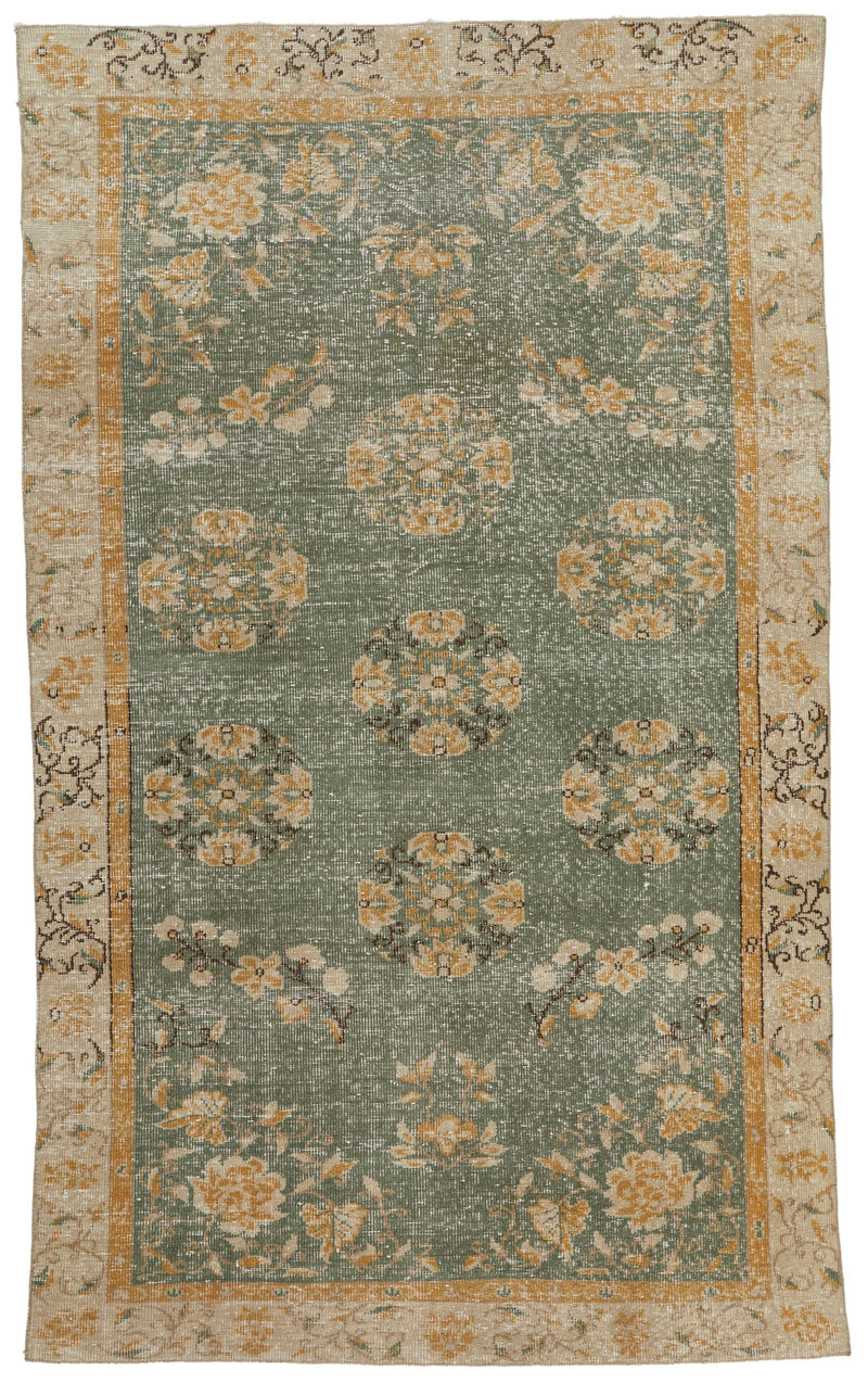 6x10 Green and Camel Turkish Overdyed Rug