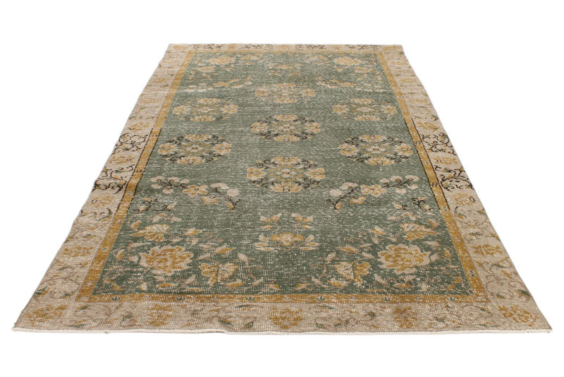 6x10 Green and Camel Turkish Overdyed Rug