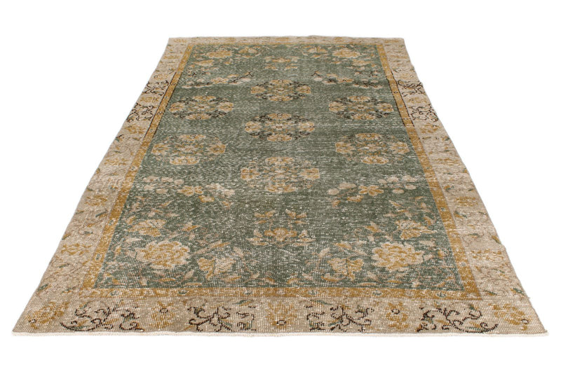 6x10 Green and Camel Turkish Overdyed Rug