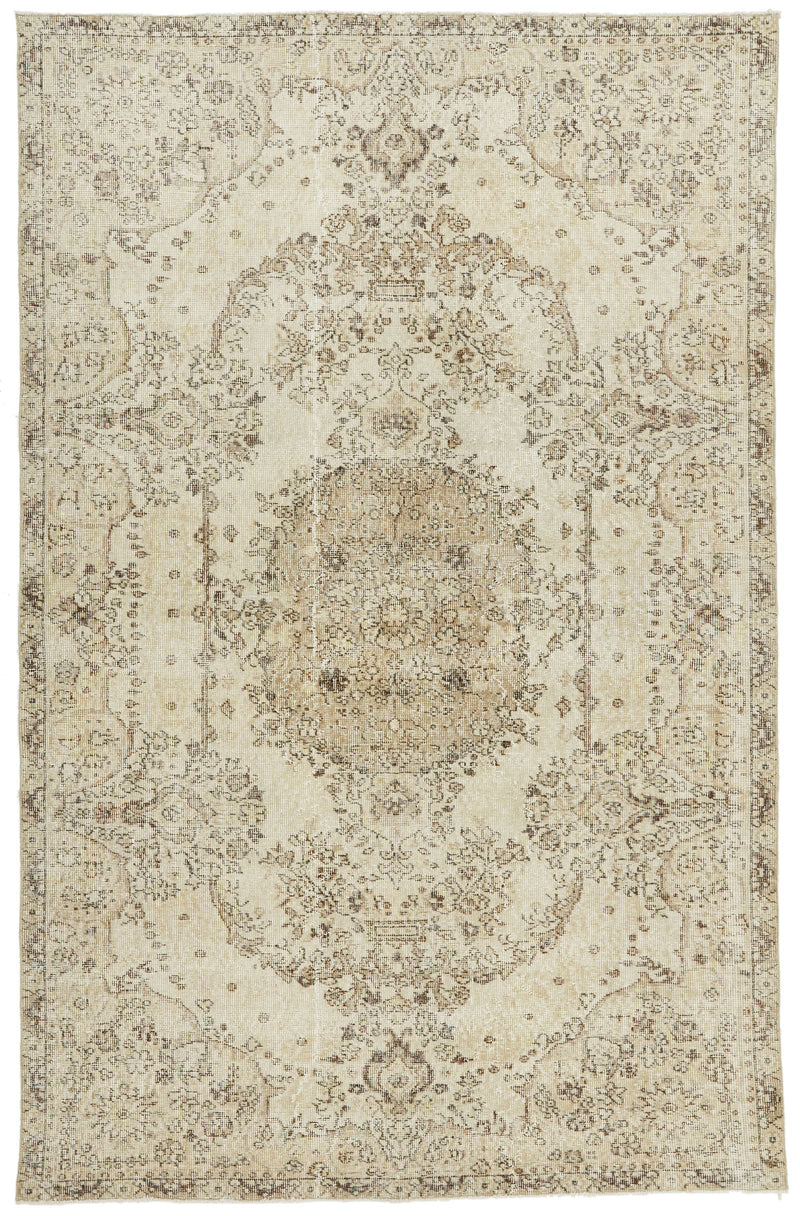 6x9 Ivory and Beige Turkish Overdyed Rug