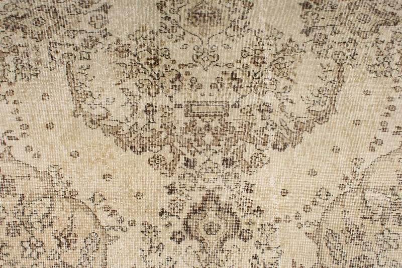 6x9 Ivory and Beige Turkish Overdyed Rug