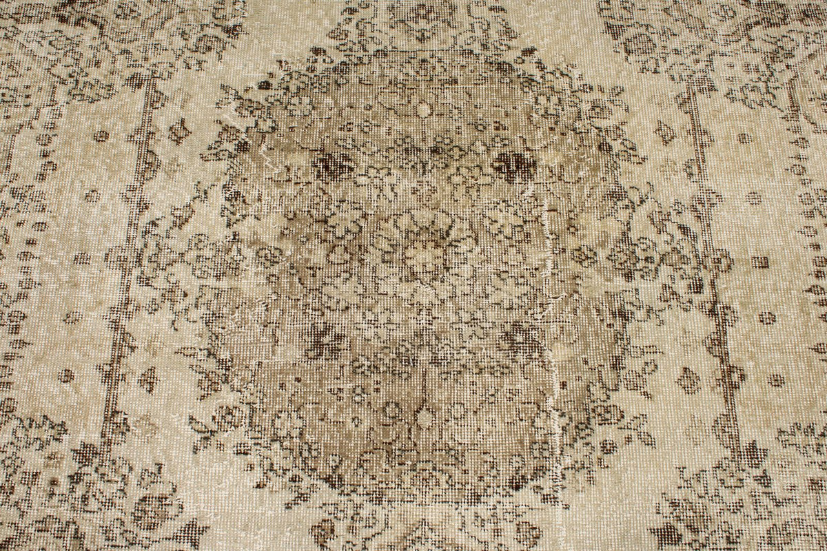 6x9 Ivory and Beige Turkish Overdyed Rug