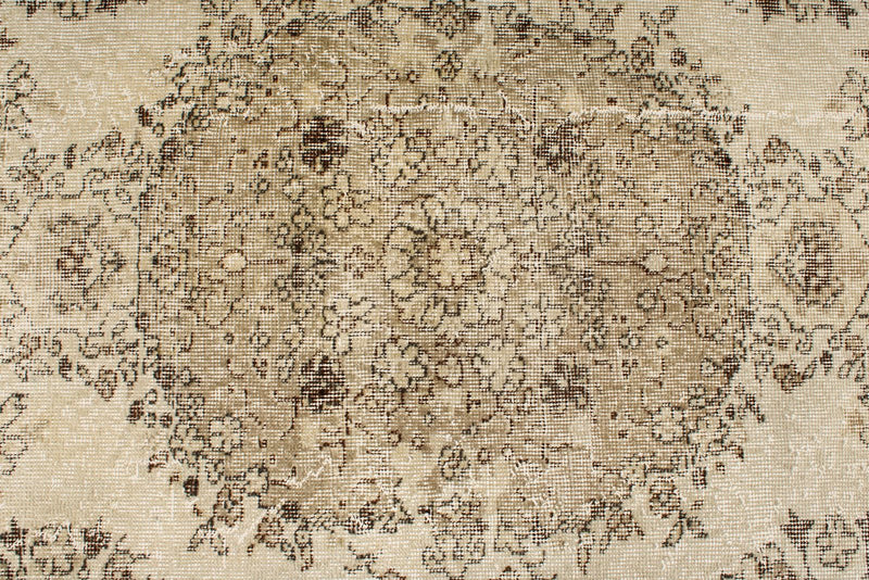 6x9 Ivory and Beige Turkish Overdyed Rug