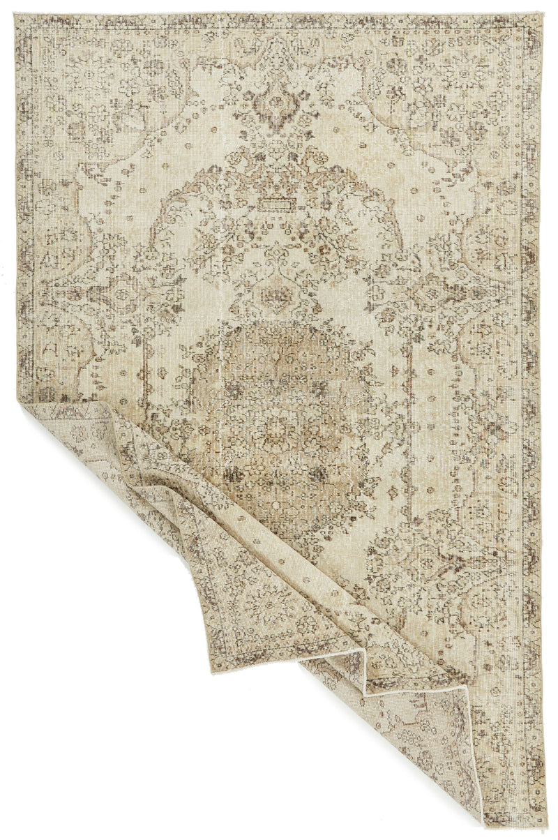 6x9 Ivory and Beige Turkish Overdyed Rug