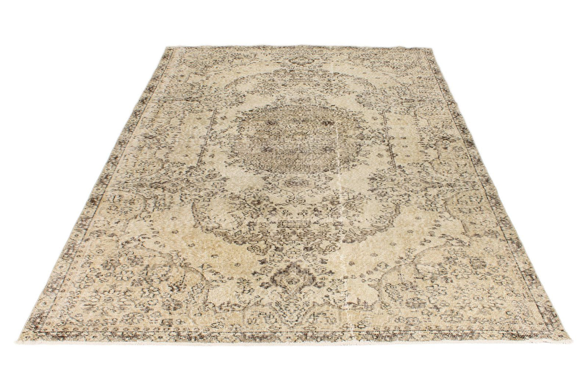 6x9 Ivory and Beige Turkish Overdyed Rug