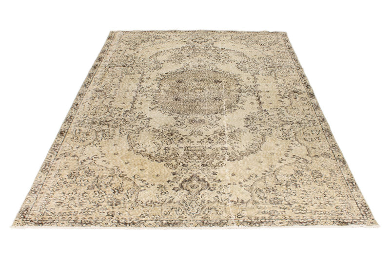 6x9 Ivory and Beige Turkish Overdyed Rug