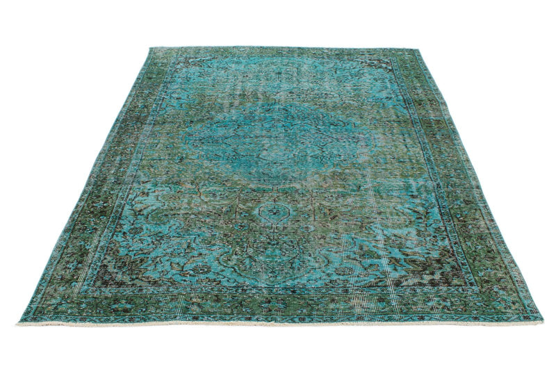 6x8 Blue and Green Turkish Overdyed Rug