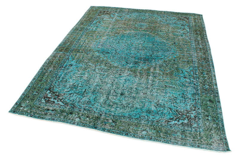 6x8 Blue and Green Turkish Overdyed Rug