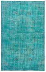 6x9 Turquoıse and Blue Turkish Overdyed Rug